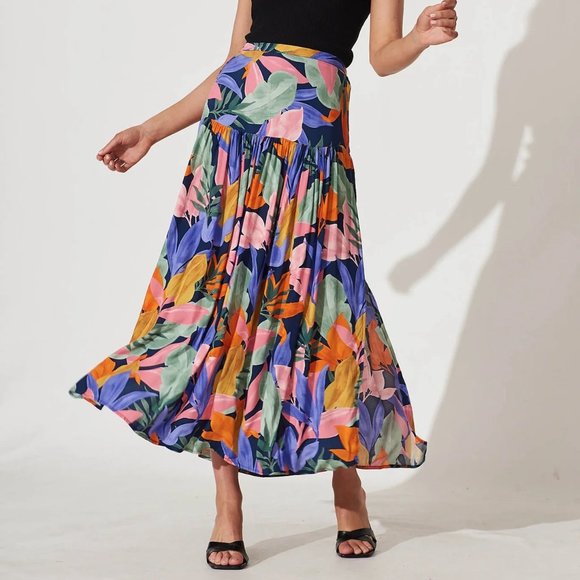 Abel the Label Dresses & Skirts - NWT Abel the Label Leonard Floral Leaf Maxi Skirt Slits Size Large L NEW
